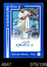 1-2017 DONRUSS SIGNATURE SERIES BLUE AUTO YOHANDER MENDEZ RANGERS 079/199