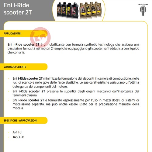 4 LT OLIO MISCELA AGIP ENI i-RIDE SCOOTER 2T CICLOMOTORI MOTO API TC - JASO FC - Foto 3 di 3