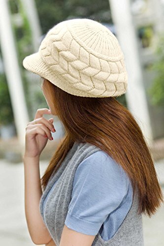 〽️Women’s Beige Winter Warm Knit Wool Snow Ski Hat with Visor JOYHY Women main image 4