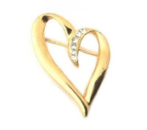 Authentic Vintage Gold Plated Pretty Abstract HEART Clear Rhinestone Brooch Pin*LOVE