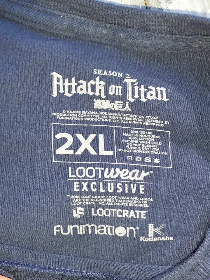 Attack On Titan Season 2 Soft Navy Blue T-shirt Mens 2XL Loot Crate Foto 3 de 3