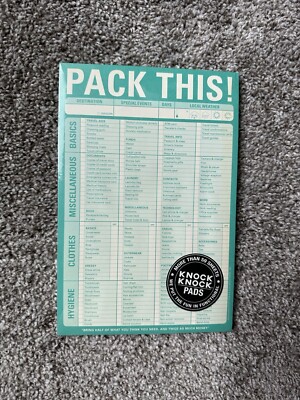 Pack This! KNOCK KNOCK Notepad_NEW_Packing List_Travel_Vacation_Honeymoon_60 Pgs