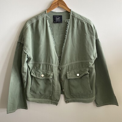 Zara TRF Jacket Sz S Green Shacket Button Up Cotton Oversized