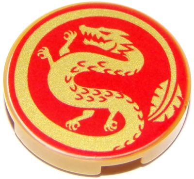 LEGO Minifigure Ninjago Gold Dragon Tile Round LEGO Red Background