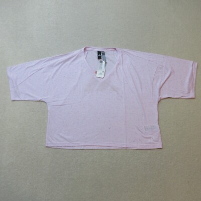 Adidas T-Shirt Damen klein rosa V-Ausschnitt Big Trefoil Top Oversized Sport Tee Neu mit Etikett