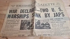 1941 DECEMBER 8 Haverhill EVENING GAZETTE - War Declared