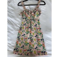 Urban Outfitters Pink Cherry Fruit Lace-Up Babydoll Mini Dress M