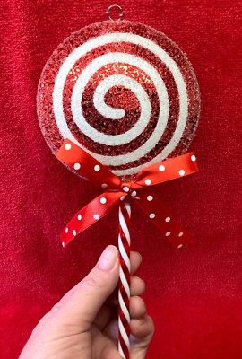 Christmas 8'' Peppermint Lollipop Sparkling Sugar Candy Ornament Set of 4