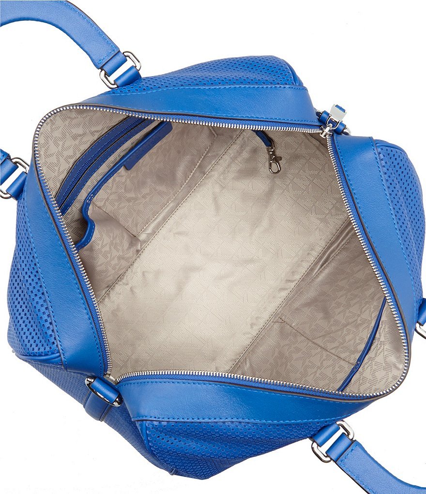 Michael Kors Libby Large Perforated Leather Gym Bag Tote Electric