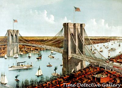 View of Brooklyn Bridge, New York - 1886 - Historic Lithograph Print