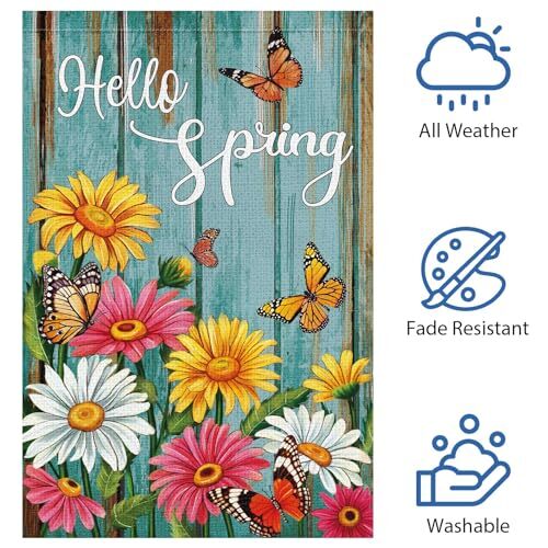 Hello Spring Garden Flag Spring Summer Daisy Garden Flags 12 x 18 Inch Burlap 