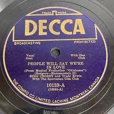 Bing Crosby People Will Say We're In Love Gramophone Record 78rpm 10" 1943 RARE!