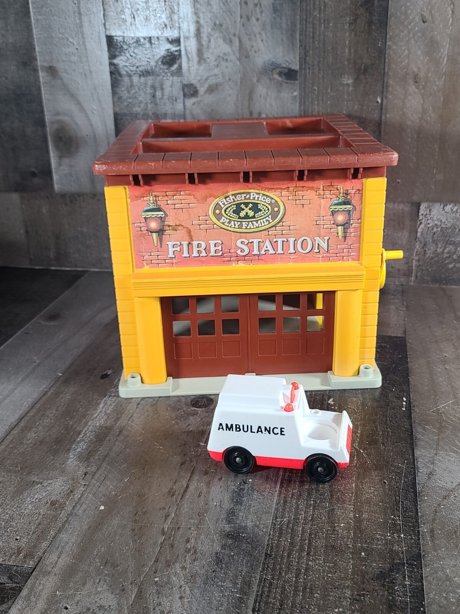 Vintage Fisher-Price Little People Fire Station #928 with Ambulance