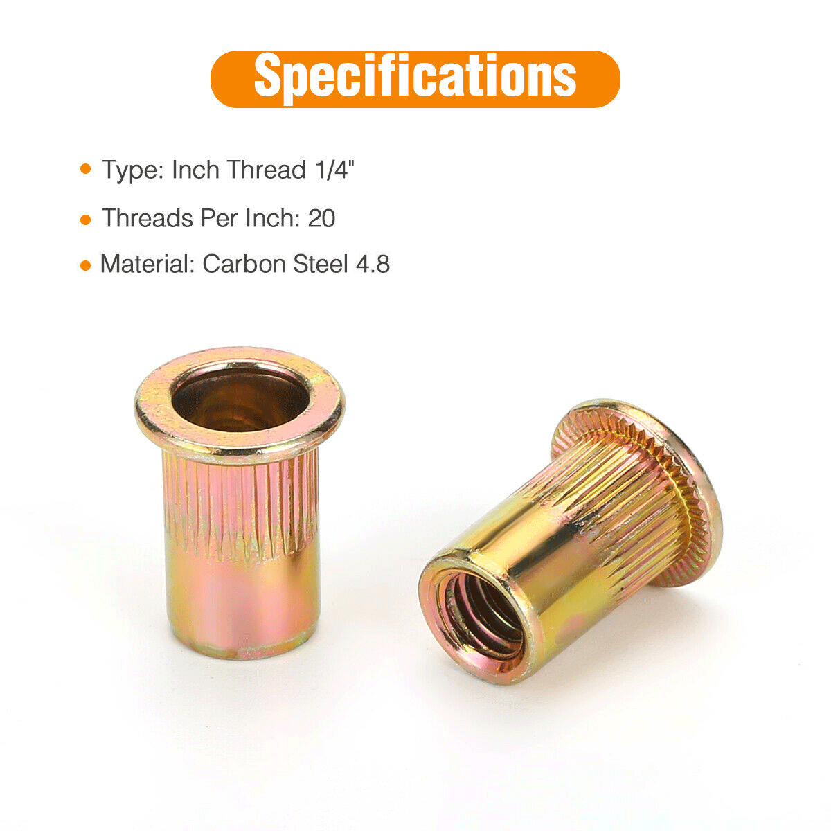 Threaded Rivet 1/4-20 Threaded Rivet Nuts Carbon Steel Flat Head 210pcs 1/4-20 ...