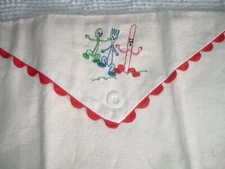 Vtg Style Red Stripe Kitchen Towel With Embroidery Sewing Pocket Sack NWT PB9