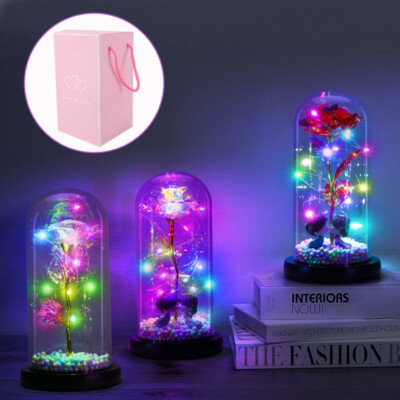 Enchanted Forever Rose Flower In Glass Dome LED Light Valentine's