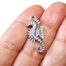 Seahorse Charms Antique Silver Tone 15 charms in one lot Beach Nautical CH305
