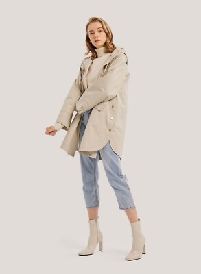 Gentle Herd Womens Zipped Curved-Hem 100% Cotton Hooded Jacket SMALL