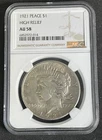 1921 $1 Peace Silver Dollar High Relief - NGC GRADED AU58