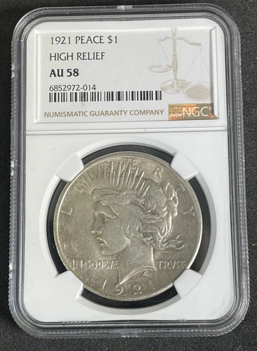 1921 $1 Peace Silver Dollar High Relief - NGC GRADED AU58