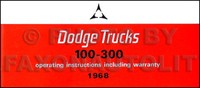 1968 Dodge Owner Manuell Pickup Truck Power Wagon Van D100-D300 W100-WM300 A100
