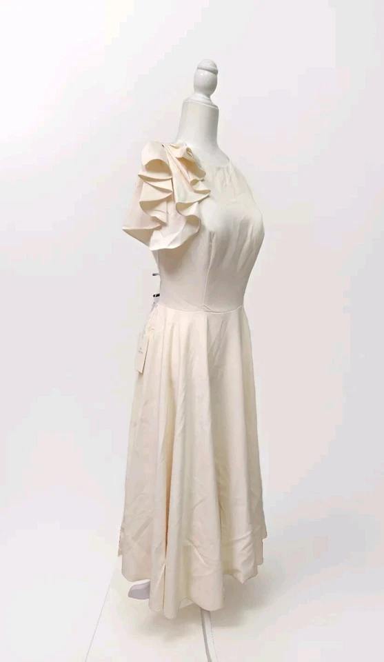 Vestido de noiva LT Lanting noiva marfim comprimento chá babado ombro tamanho 10 novo com etiquetas  - Imagem 2 de 4