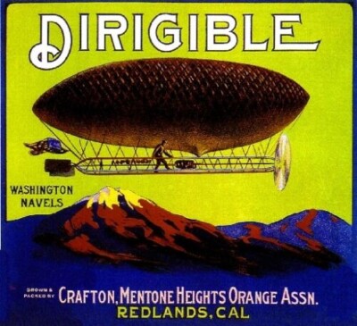 Dirigible Blimp Orange Redlands San Bernardino Citrus Fruit Crate Label Print