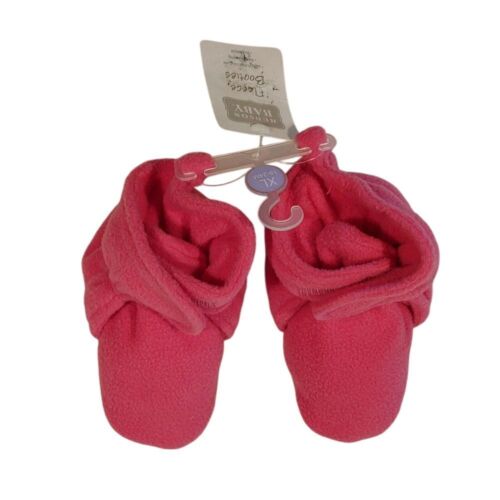 Hudson Baby Pink Fleece Cozy Booties Slippers with Anti-Skid Soles Size 18-24