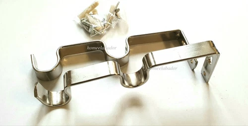 Curtain Pole Bracket Double Rod Wall Bracket Holder Heavy Duty Metal (2 pieces)  - Picture 6 of 18