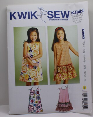 Kwik Sew Kwik Dress K3862 Sz XS (4-5) S (6) M (7-8) L (10) XL (12-14)