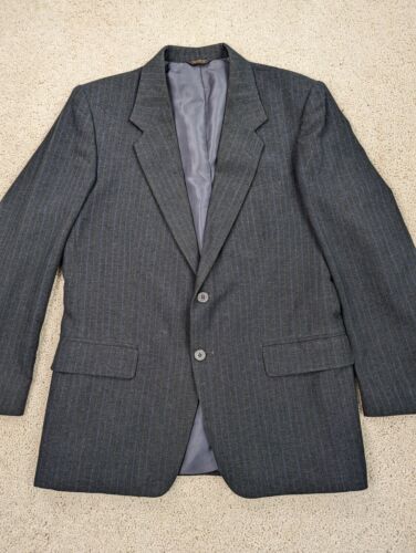 VINTAGE Farah Jacket Mens 40R Gray Blue Pinstripe 2 Button Wool Made in USA Reg - Picture 1 of 16