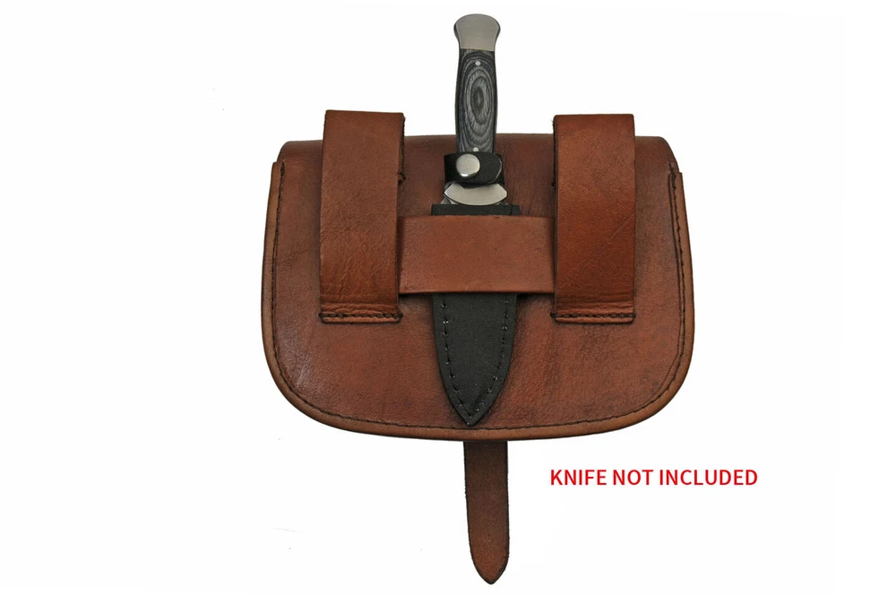 Medieval Belt Bag | Brown Real Leather Day Sporran Pouch with Knife Holster
