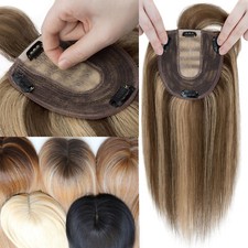 100 Remy Human Hair Topper Toupee Hairpiece Wigs Clip In Silk Base Highlight US