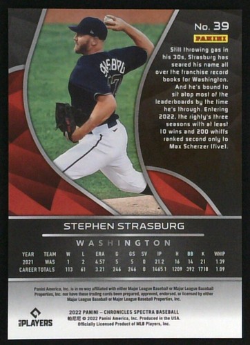 2022 Panini Chronicles Stephen Strasburg #39 BASEBALL Nationals Spectra - Picture 2 of 2