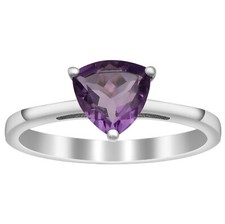 Solitaire Triangle 8X8 MM Amethyst 925 Sterling Silver Ring