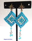 Aquamarine Woven Diamond Drops Handwoven Earrings with crystals and star motif — photo 3