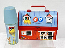 Vintage 1962 Fisher Price Toys Hard Plastic Dome Top Farm Barn Lunchbox Thermos