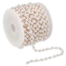 16 Feet Faux Pearl Beading Chain, 4mm Brass Chain Link Style 1, Golden