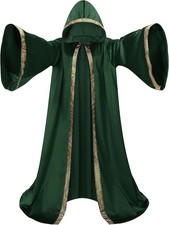 Velvet Wizard Robe with Hooded Sleeves Halloween Witch Vampire Cosplay Green