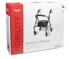 Equate Rolling Walker Rollator Walker w Seat Wheels, Black 350 lb Capacity NIB