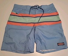 Vineyard Vines Swim Trunks Medium Blue Stripe Shorts Drawstring Pockets Sz 36