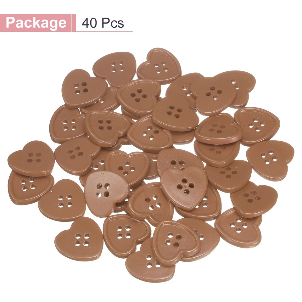 40pcs Heart Resin Sewing Button, 23mm 7/8" 4 Hole Sweater Buttons, Coffee Brown - Image 3 of 4