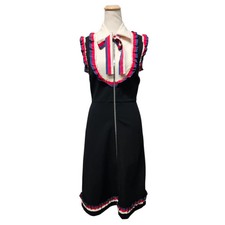 Gucci Navy Satin Ruffle Bow Sleeveless Midi Dress Size L 75% Viscose