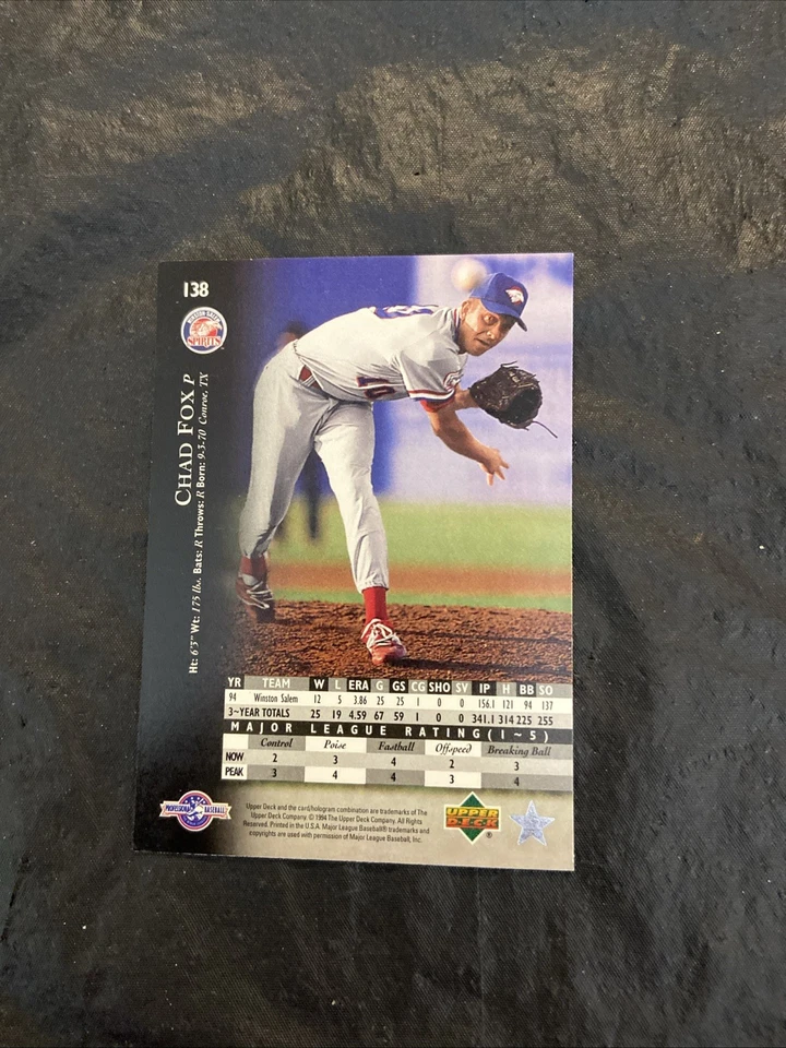 Chad Fox 1994 Upper Deck Prospect Autograph #138 Winston-Salem Spirits - Image 2 of 2