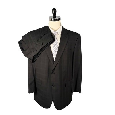 Hart Schaffner Marx Gold Trumpeter Mens 46R Suit Black Plaid Wool 2 Button 40x26