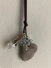 Hag Stone Witch's Knot Necklace Vial of Basil and Quartz Protection Talisman