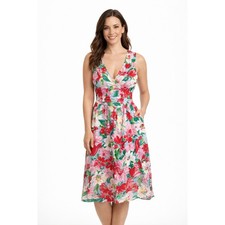 VTG 1980's Cottagecore Sundress Sleeveless Bright Floral Midi Spring USA Made 12