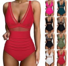 Women's Mesh Swimsuit One Piece Swimsuit Tummy Control Swimwear Push Up Padded