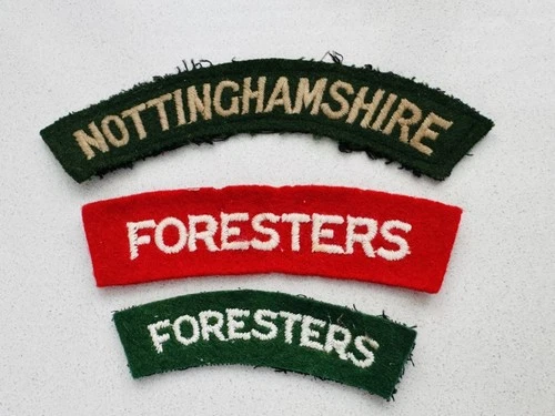 3 WW2 Notts & Derbyshire Sherwood Foresters Military Shoulder Title Badges