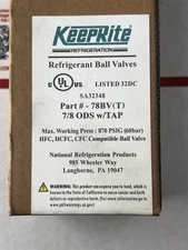 *Keeprite Refrigerant  Ball Valve 78BV(T) ODS w/TAP